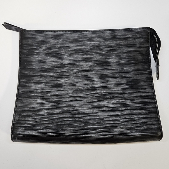 NEW Vera Pelle Genuine Leather Black Textured Clutch Pouch Bag - Picture 1 of 8